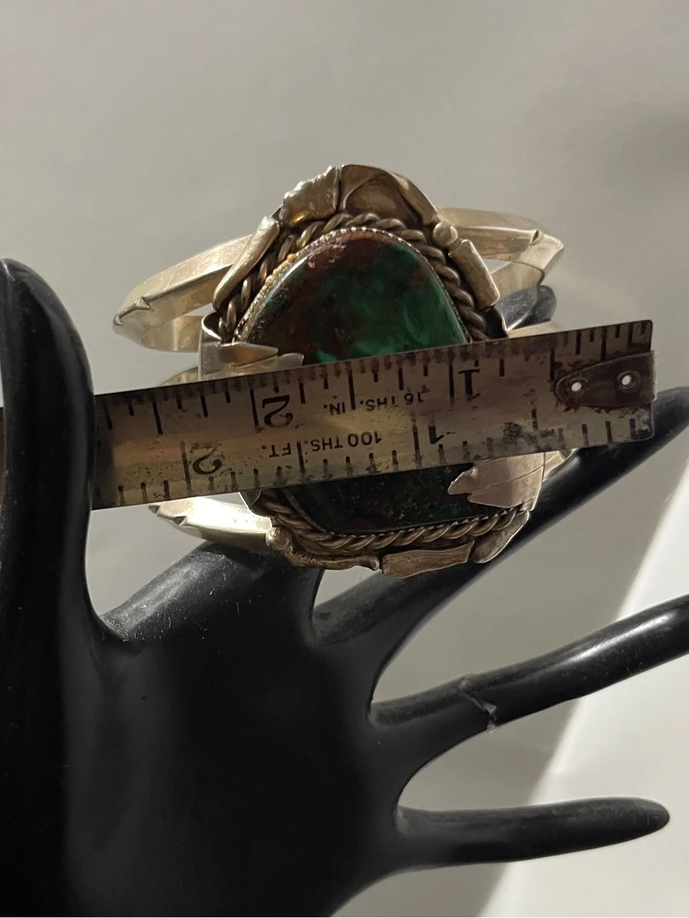 Vtge Cuff Bracelet Handcrafted Sterling Silver Natural Turquoise Green Stone